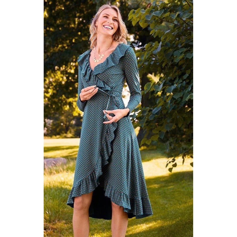 Matilda Jane Reunion Ruffle Wrap Dress in Teal Pattern Size Small NWT Fall